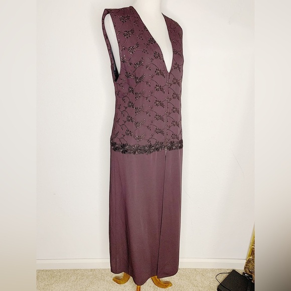 TOKUKO 1ER VOL Burgundy Floral Embroidered Crochet Sleeveless Tunic Dress Size 9 - Picture 2 of 10